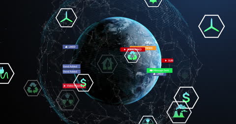 Global Digital Network with Social Media and Eco Icons