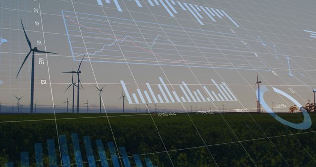 Double Exposure of Wind Turbine Farm and Financial Graphs - Download Free Stock Images Pikwizard.com