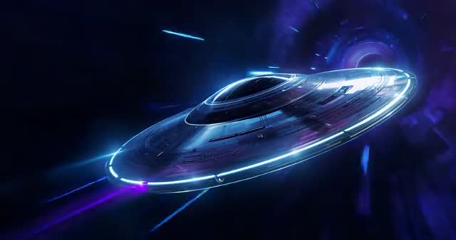 Advanced Futuristic Spaceship Entering Cosmic Portal