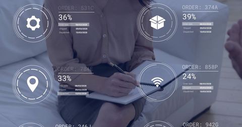 Business People Analyzing Virtual Data and Tech Icons