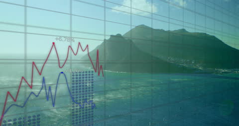 Data Analysis Graphics Over Scenic Landscape