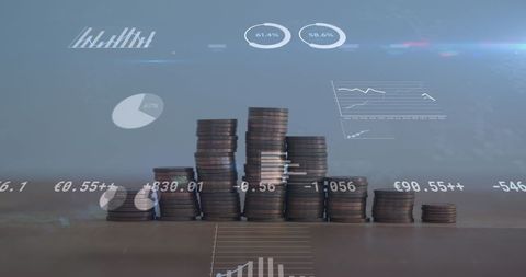 Stacked Coins Representing Financial Growth and Data Visualization