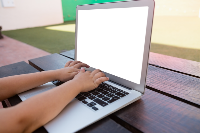 Transparent Screen Laptop Boy's Hands Typing Outside Classroom - Download Free Stock Videos Pikwizard.com