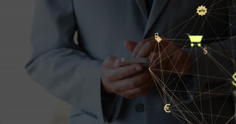 Businessman Utilizing Smartphone for Global Network Communication