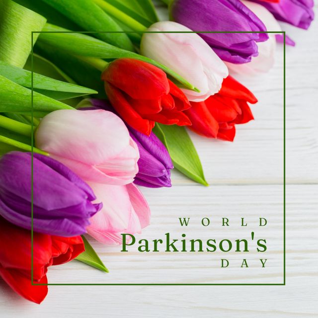 Colorful Tulips Bouquet on Table with World Parkinson's Day Text - Download Free Stock Templates Pikwizard.com