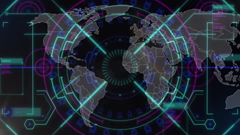 Futuristic Digital World Map with Holographic Interface