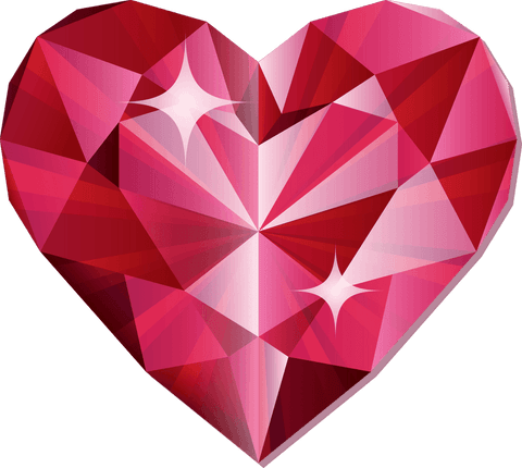 Transparent stylized faceted heart gemstone floating on modern background