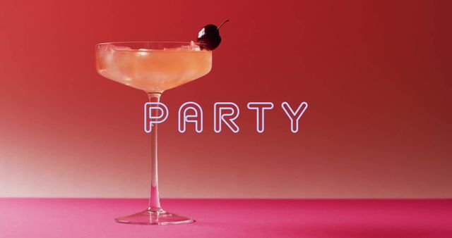 Neon Party Text with Elegant Cocktail on Pink Background - Download Free Stock Images Pikwizard.com