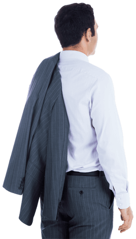 Back View Biracial Businessman Holding Jacket Transparent