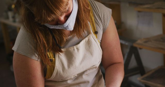 Young Female Artisan Wearing Face Mask Creating Pottery - Download Free Stock Images Pikwizard.com