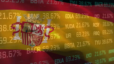 Digital Data Processing on Spanish Flag Background