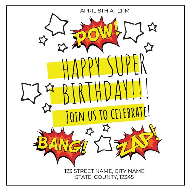 Superhero-Themed Birthday Invitation with Comic Book Elements - Download Free Stock Templates Pikwizard.com