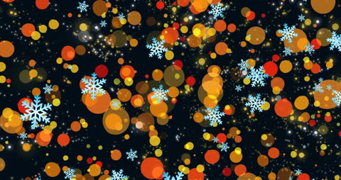 Colorful Snowflakes and Lights Animation on Black Background