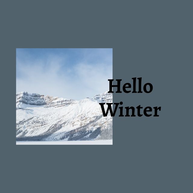 Scenic Snow-Covered Mountain with 'Hello Winter' Text - Download Free Stock Templates Pikwizard.com