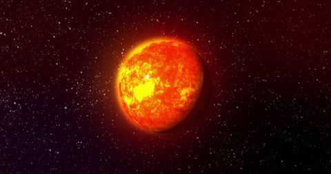 Glowing orange planet in infinite universe