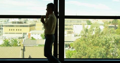 Silhouette of Businesswoman Contemplating Urban Skyline