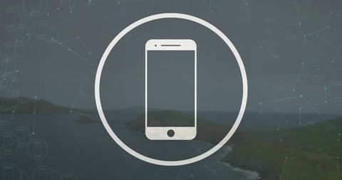 Smartphone Connectivity Icon Over Coastal Network Background Showing Mobile Signal Grid Concept