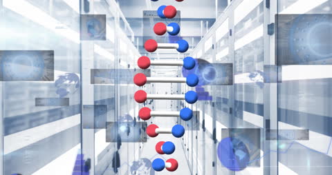 DNA Helix and Data Processing in Server Room