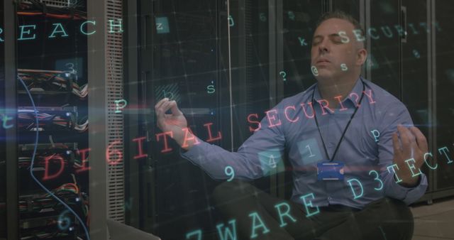 Image of virus warning and caucasian man checking servers - Download Free Stock Photos Pikwizard.com