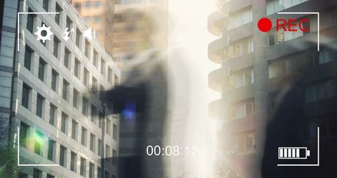 Blurred urban motion with modern skyscrapers