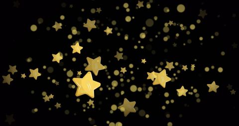 Golden Stars and Dots on Black Background with Celebratory Sparkle