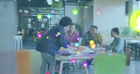 Collaborative Office Meeting with Digital Media Overlay