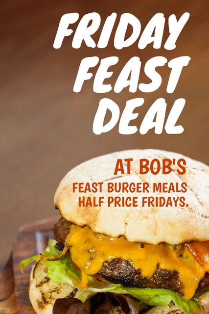 Mouthwatering Burger Promoting Friday Feast Deal at Restaurant - Download Free Stock Templates Pikwizard.com