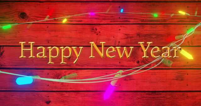 Bright Happy New Year Wood Background with Multicolor Fairy Lights - Download Free Stock Images Pikwizard.com