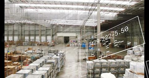 Highbay Distribution Center Displaying Pallet Rows with Digital Overlay for Smart Logistics