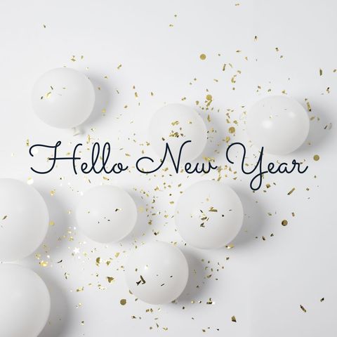 Hello new year festive decoration with white balloons