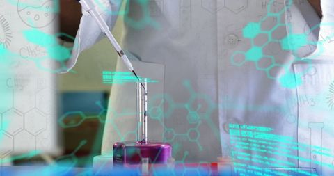 Scientist conducting research with cyber technology overlay