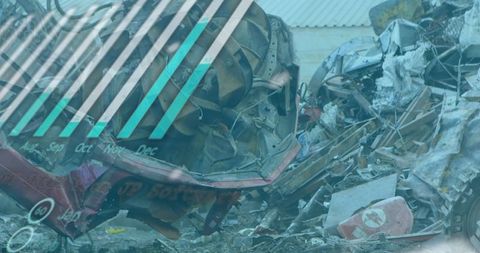 Futuristic data overlay on rubbish dump reflects environmental impact