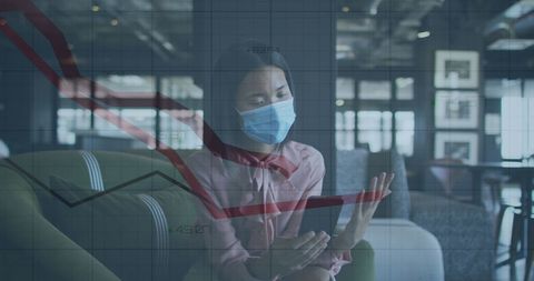 Pandemic Impact on Business, Woman Analyzing Data Smartphone Office