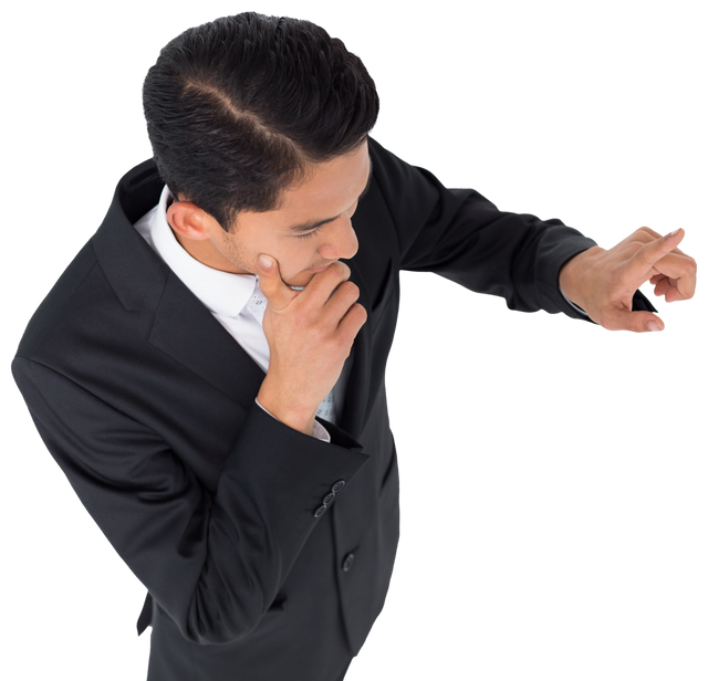 Thoughtful Businessman Pointing Up on Transparent Background - Download Free Stock Videos Pikwizard.com