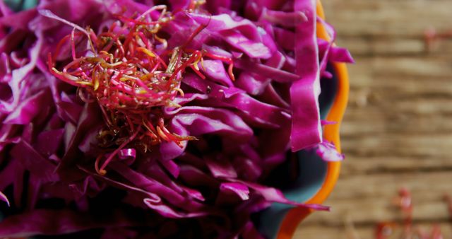 Close-Up of Shredded Red Cabbage and Sprouts in Colorful Bowl - Download Free Stock Images Pikwizard.com