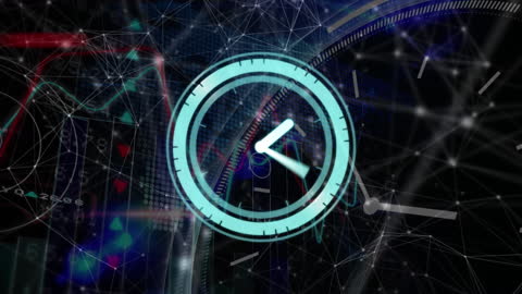 Neon Clock Overlay with Digital Network Connections