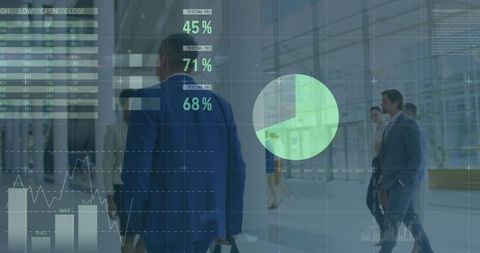 Business Professionals in Futuristic Office with Financial Infographics - Download Free Stock Images Pikwizard.com