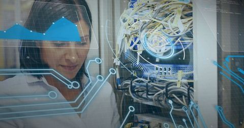 Female Engineer Analyzing Server Data with Virtual Interface - Download Free Stock Images Pikwizard.com