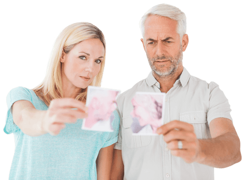 unhappy couple holding torn photograph with transparent background - Download Free Stock Videos Pikwizard.com