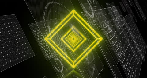 Futuristic Neon Yellow Digital Tunnel on Data Screens