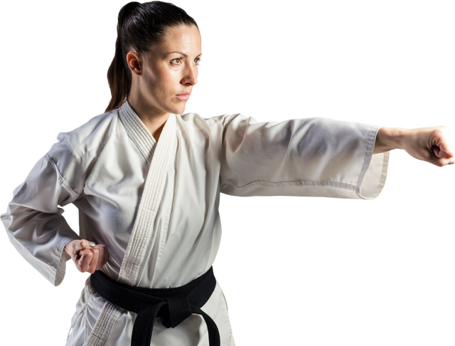 Female Martial Artist Practicing Karate Pose on Transparent Background - Download Free Stock Videos Pikwizard.com