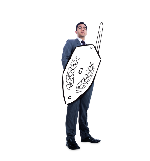 Transparent Image of Biracial Businessman with Sword and Shield - Download Free Stock Videos Pikwizard.com