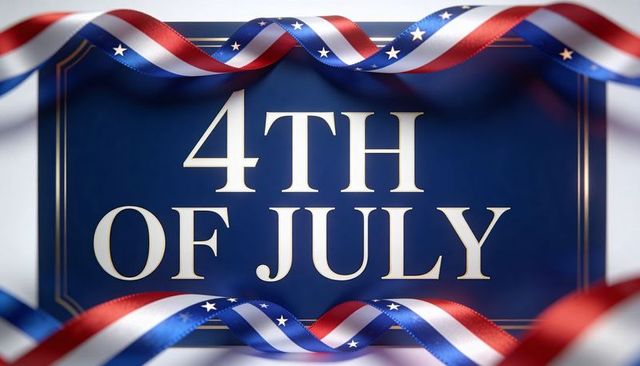 Celebrating 4th of july with navy banner, gold trim and waving american ribbons