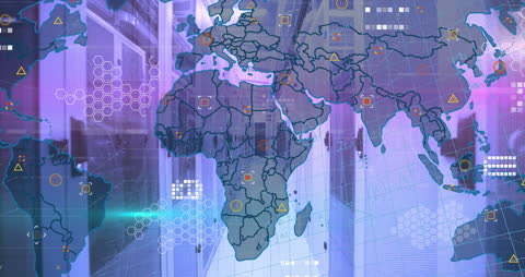 Animated World Map Overlay on Data Center Servers