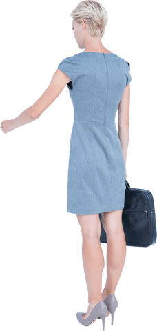 Businesswoman Walking with Briefcase in Elegant Dress Transparent
