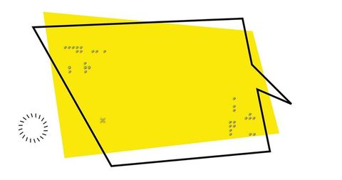 Bold speech bubble graphic with abstract marker design