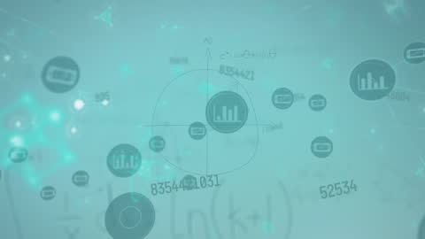 Digital Icons and Mathematical Equations Over Abstract Background