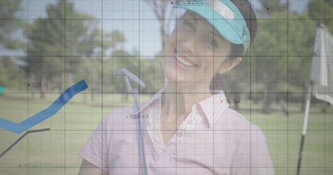 Female Golfer with Digital Overlay of Data Analytics