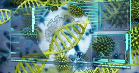 Digital Interface Highlighting Medical Data Processing and DNA Analysis