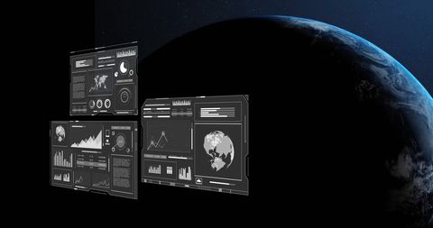 Earth with Futuristic Digital Interface Panels Displaying Data - Download Free Stock Images Pikwizard.com
